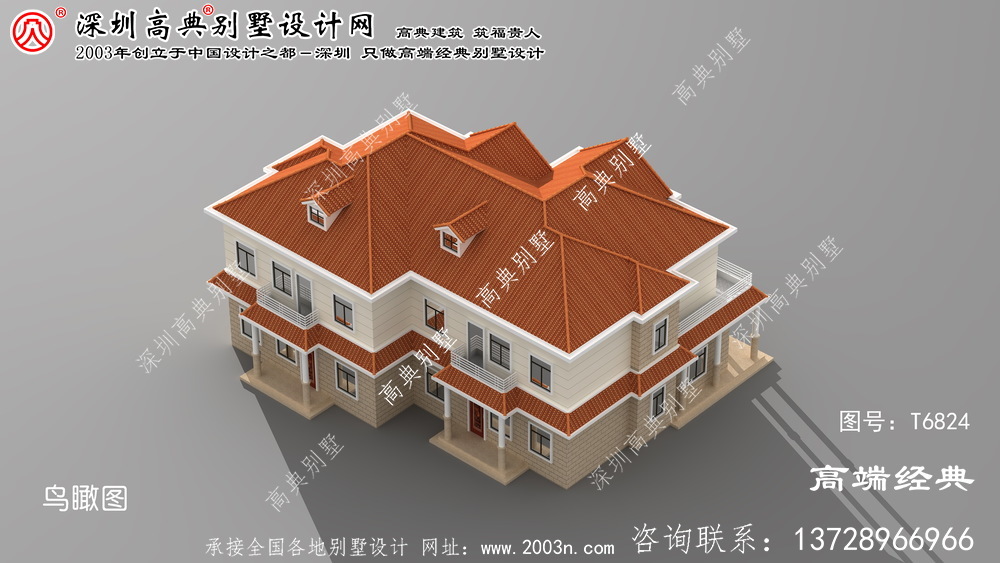秦皇島市歐式雙層獨棟別墅設計效果圖。