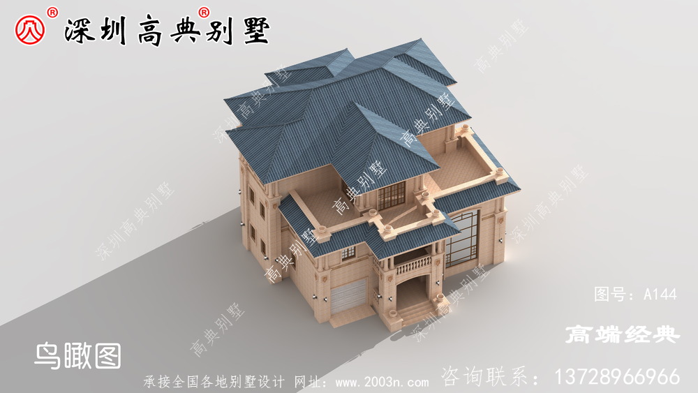 有車庫的三層別墅設計圖，外觀美麗，建造家庭享受生活。
