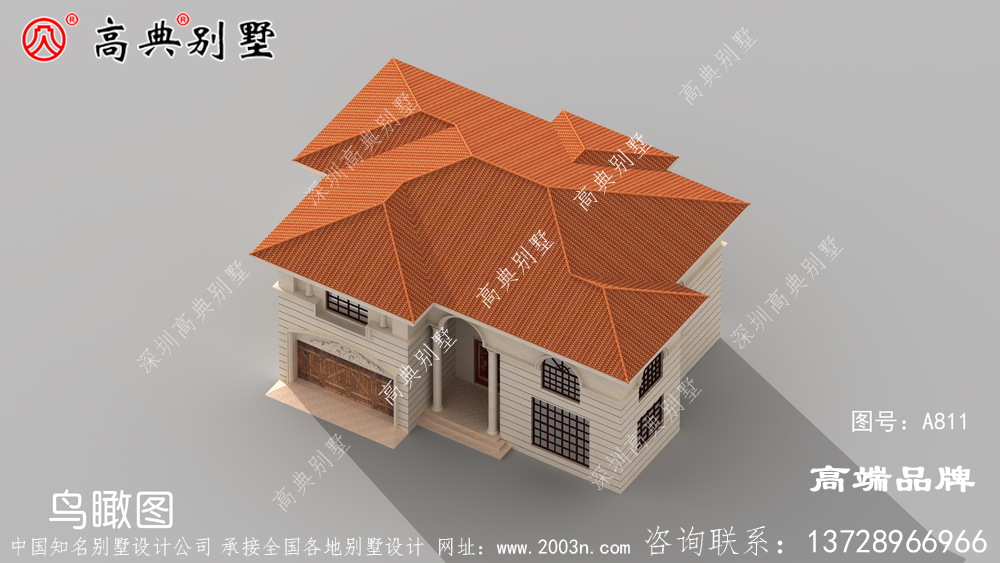 簡歐兩層戶型圖外帶車庫，連接陽臺采光通風俱佳