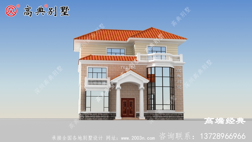 屋頂采用多個平頂，凹凸有致，層次分明