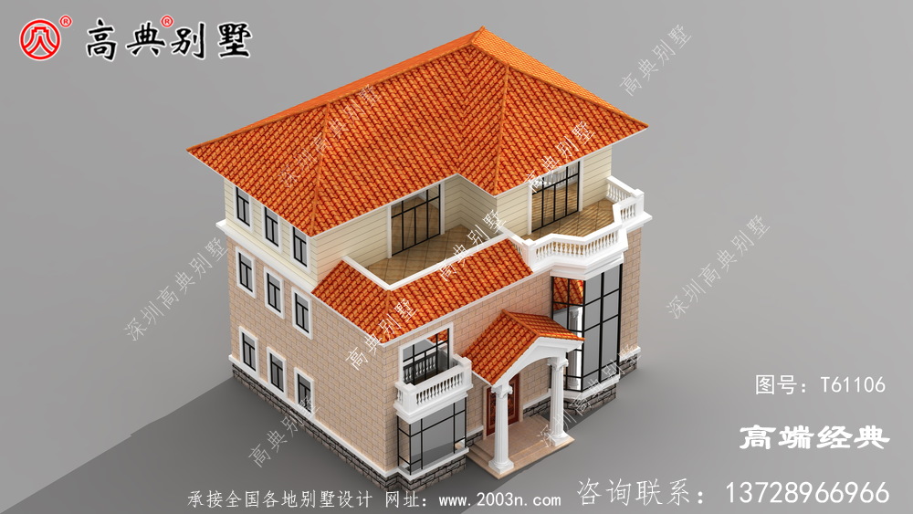 屋頂采用多個平頂，凹凸有致，層次分明